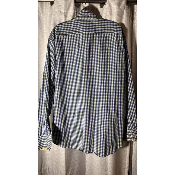Christian Aujard Paris Mens Blue Yellow Long Sleeve Button Up Size L Flip Cuff - Picture 7 of 7
